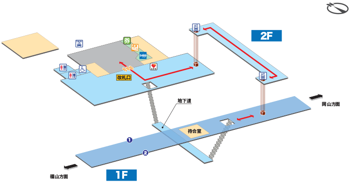 西阿知駅構内図