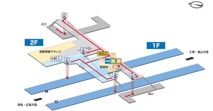 西高屋駅構内図